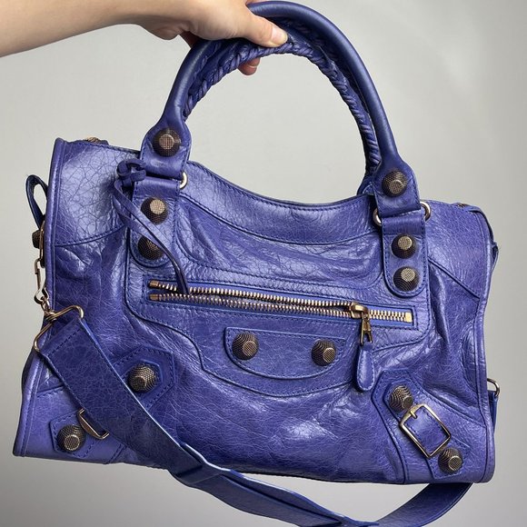 Authentic Balenciaga Motocross Classic City Bag in Purple with Rose Gold hardwar - Picture 1 of 16